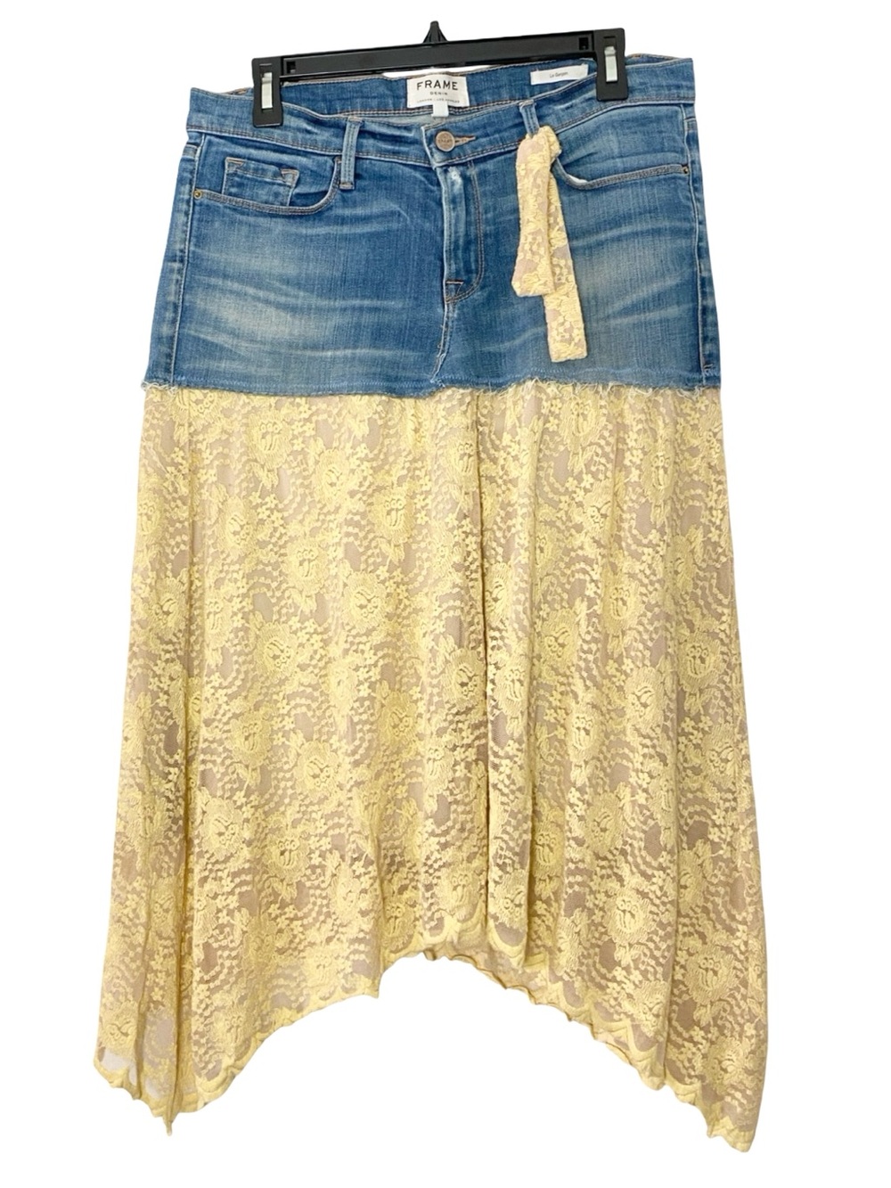 Frame Jean Skirt Waist 29 Womens Size 8 Custom Lace Denim Upcycled Handmade